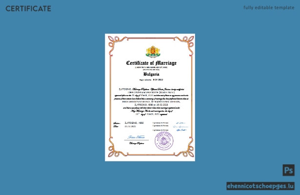 Bulgarische Heiratsurkunde – Beispielansicht in Word und PDF